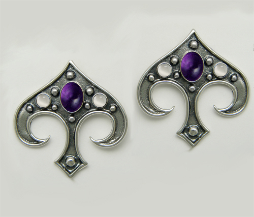 Sterling Silver Gothic Inspired Drop Dangle Earrings With Amethyst And White Moonstone